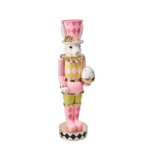 48" PINK/GREEN/BLACK RESIN GARDEN BUNNY WITH EGG