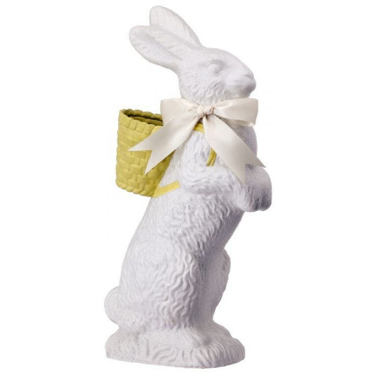 20.5" WHITE/ YELLOW RESIN STANDING BUNNY WITH BASKET