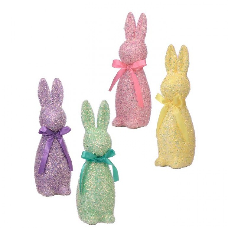 12.5" IRIDESCENT GLITTER BUNNY - SET OF 4