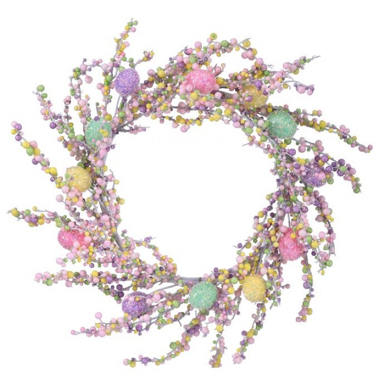 26"D PASTEL IRIDESCENT GLITTER EGG/ BERRY WREATH