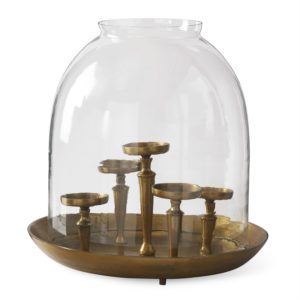 20.25" GOLD METAL 5 PILLAR CANDLEHOLDER HURRICANE