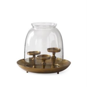 13.25" GOLD METAL 3 PILLAR CANDLEHOLDER HURRICANE