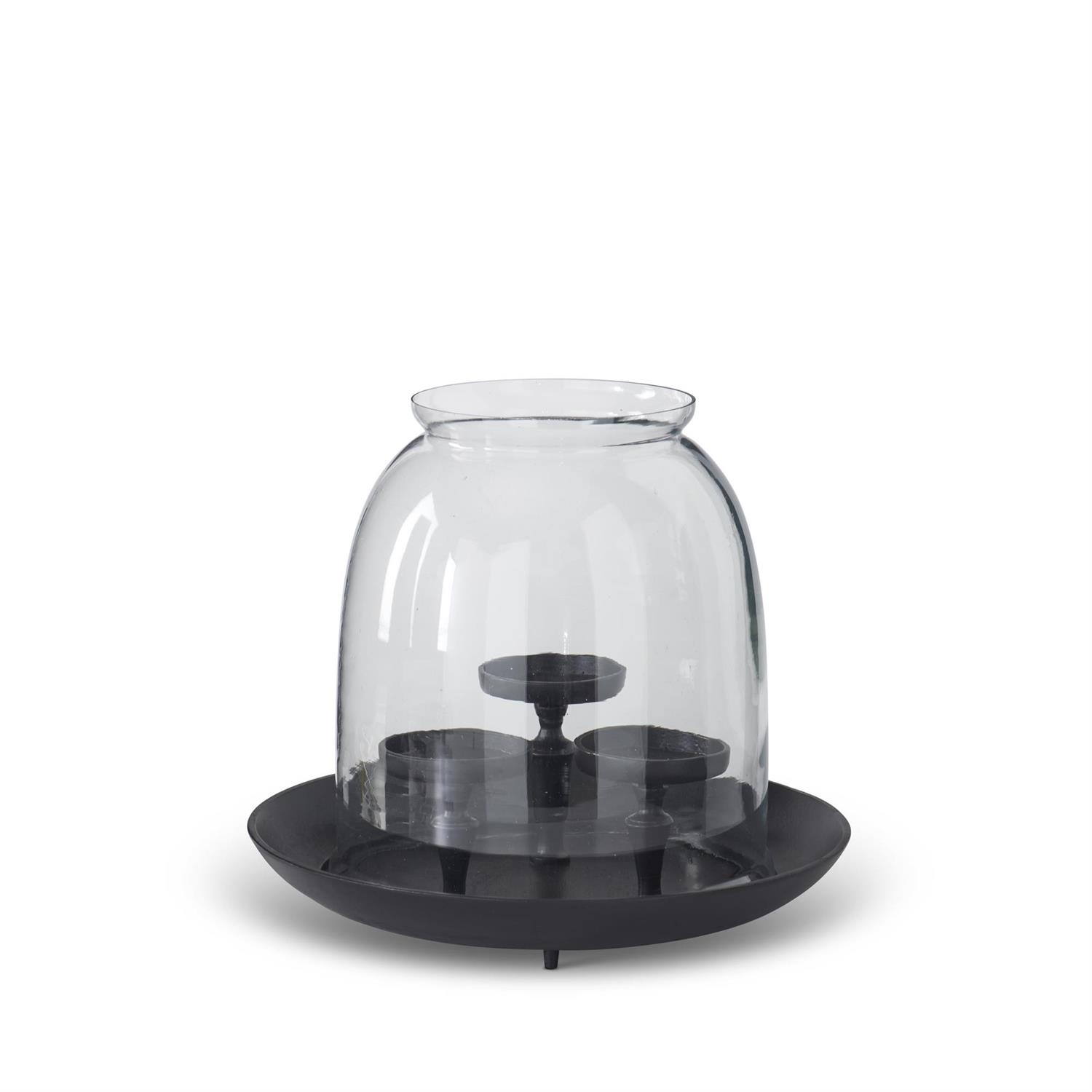 13.25" MATTE BLACK METAL 3 PILLAR CANDLEHOLDER HURRICANE